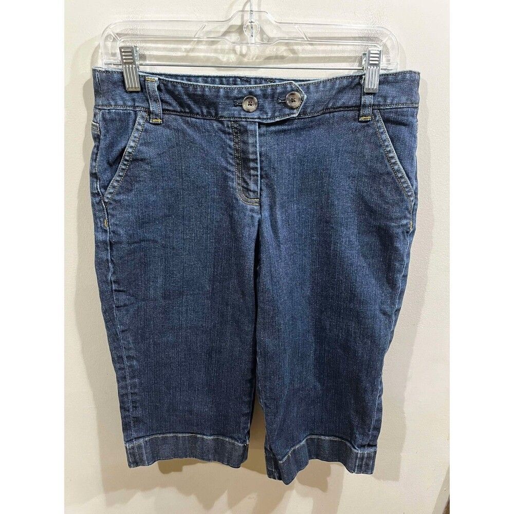 Ann Taylor Capris Womens 8P Blue Modern Fit Lindsay Flap Pockets Stretch Office